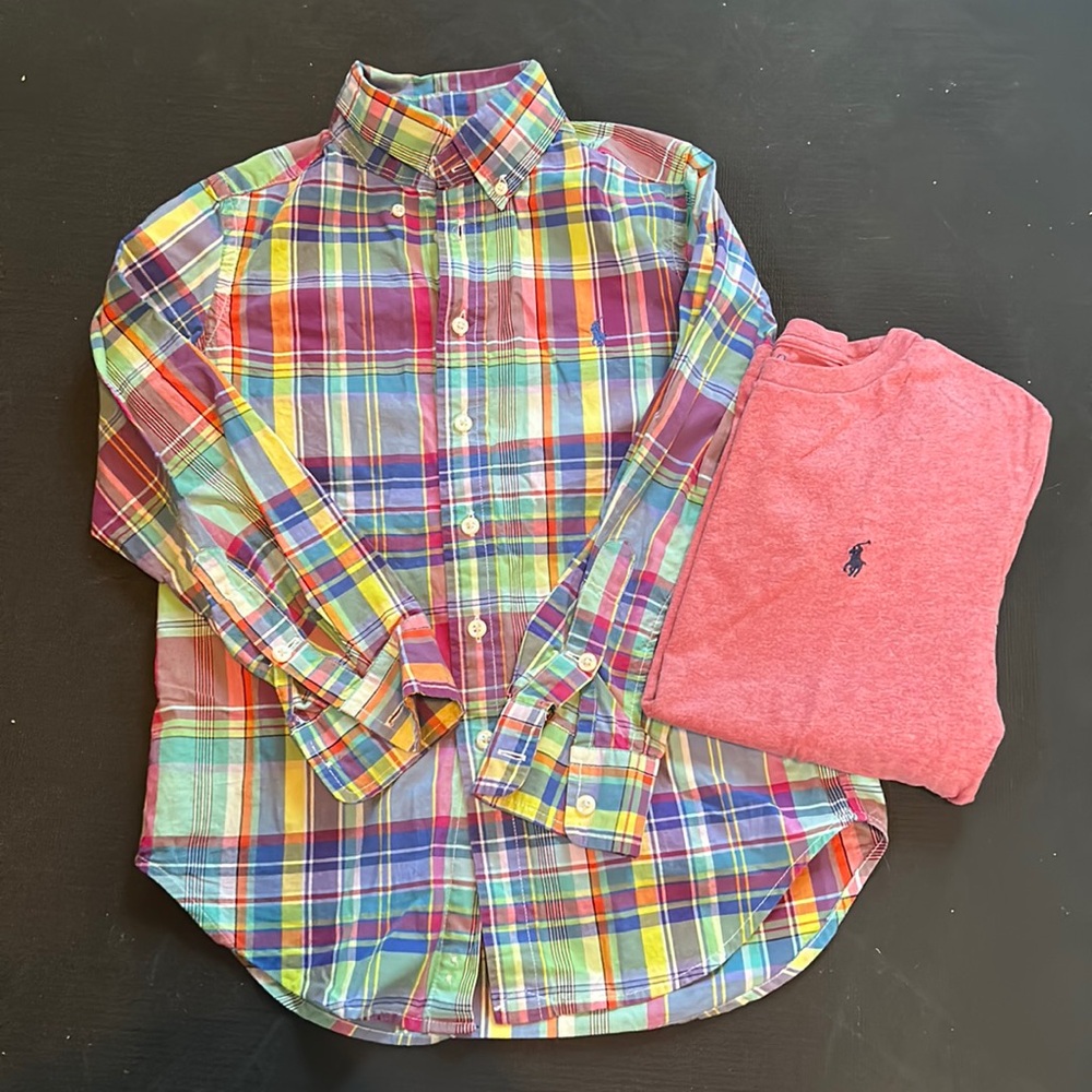 Boys Ralph Lauren button down shirt and layering tshirt size 8
